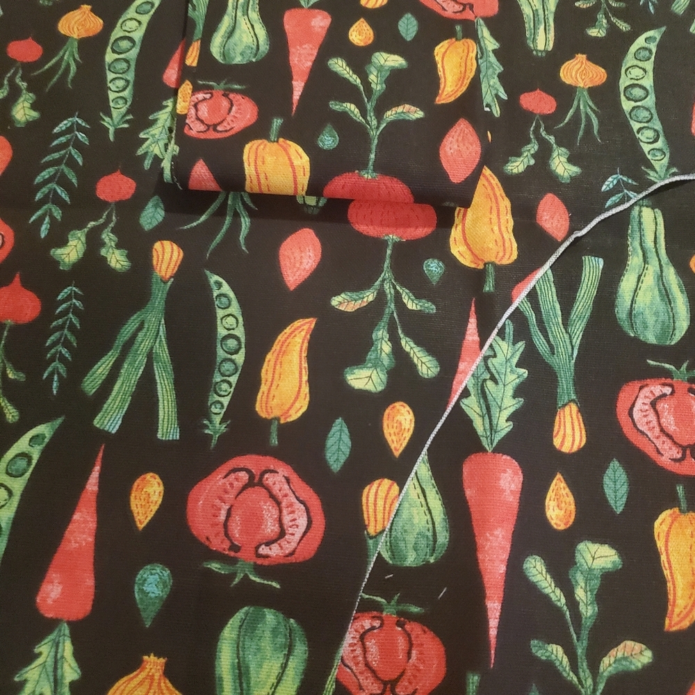 New Canvas Cotton Apron Adult sz Colorful Vegetable Print Hand Crafted